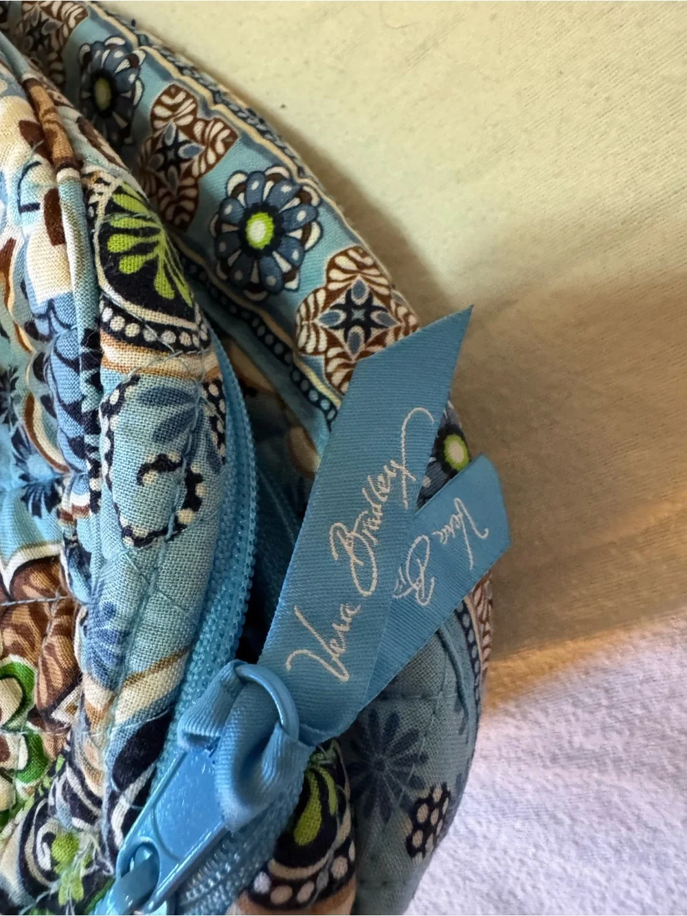 Vera Bradley Vintage Blue Floral Double Zip Cosmetic Travel Organizer Bag
